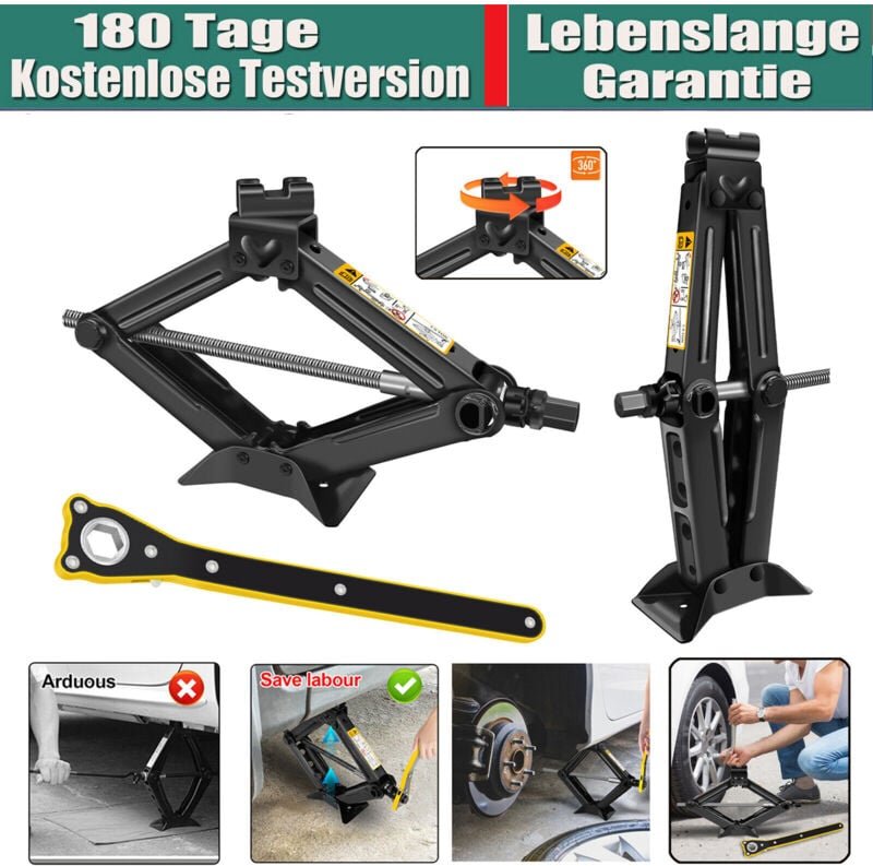 Dayplus - 2 Tonne Wagenheber 2000kg Scherenwagenheber mit Radmutterschlüssel Für pkw/suv