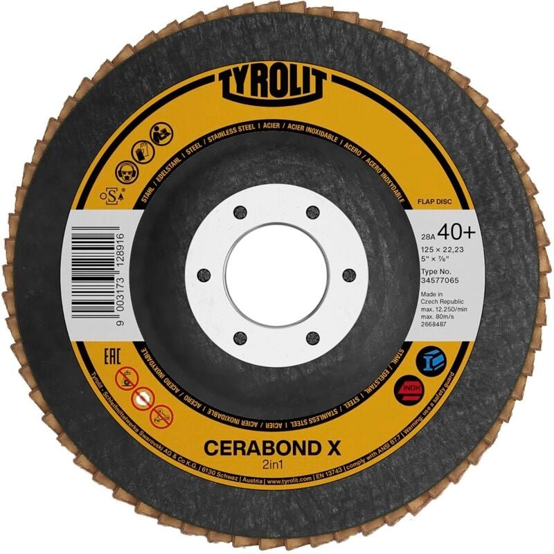 Tyrolit - Fächerscheibe cerabond ø 125 mm Körnung 60 flach inox Keramikkorn
