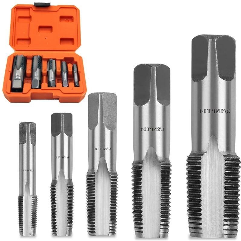 5 Stück NPT-Rohrgewindebohrer, 3/4 Zoll, 1/2 Zoll, 3/8 Zoll, 1/4 Zoll, 1/8 Zoll Handgewinde aus Kohlenstoffstahl, für pr...