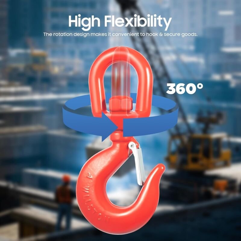 5 Tonnen Lasthaken aus legiertem Stahl Flexibel Drehbar Kranhaken Gesenkgeschmiedeter Schwenkhaken mit Verriegelungshake...