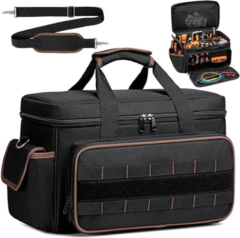 Schwarze Werkzeugtasche, 43 x 27 x 25 cm, aus dickem und strapazierfähigem Oxford-Gewebe, robuste Werkzeugtasche zum Tra...