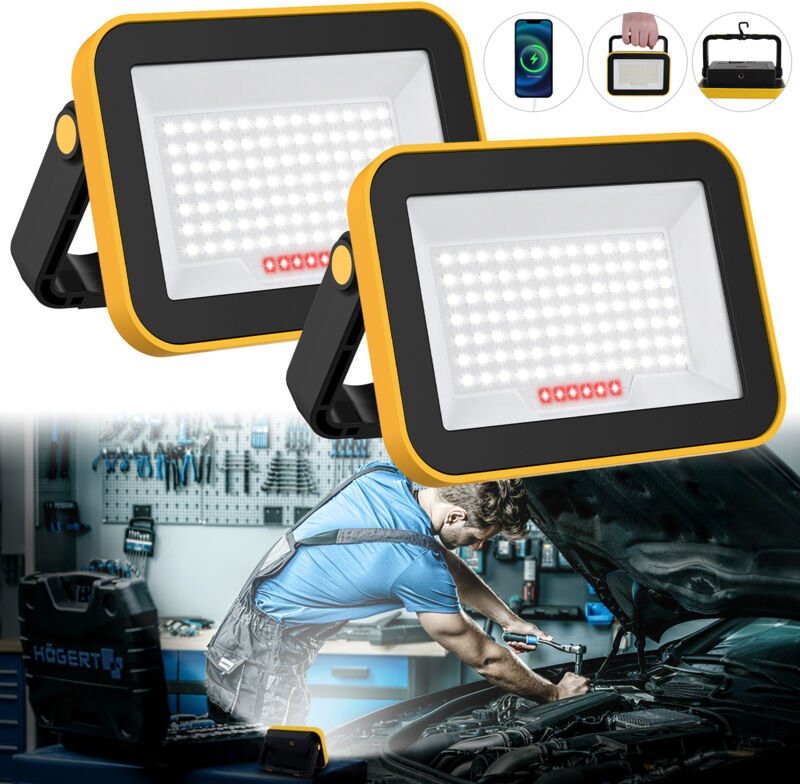 Wiederaufladbarer LED-Flutlicht, 5 Modi LED-Baustellenfluter Akku mit USB-Kabel, 4000 mAh tragbare Baulampe, IP42 wasser...