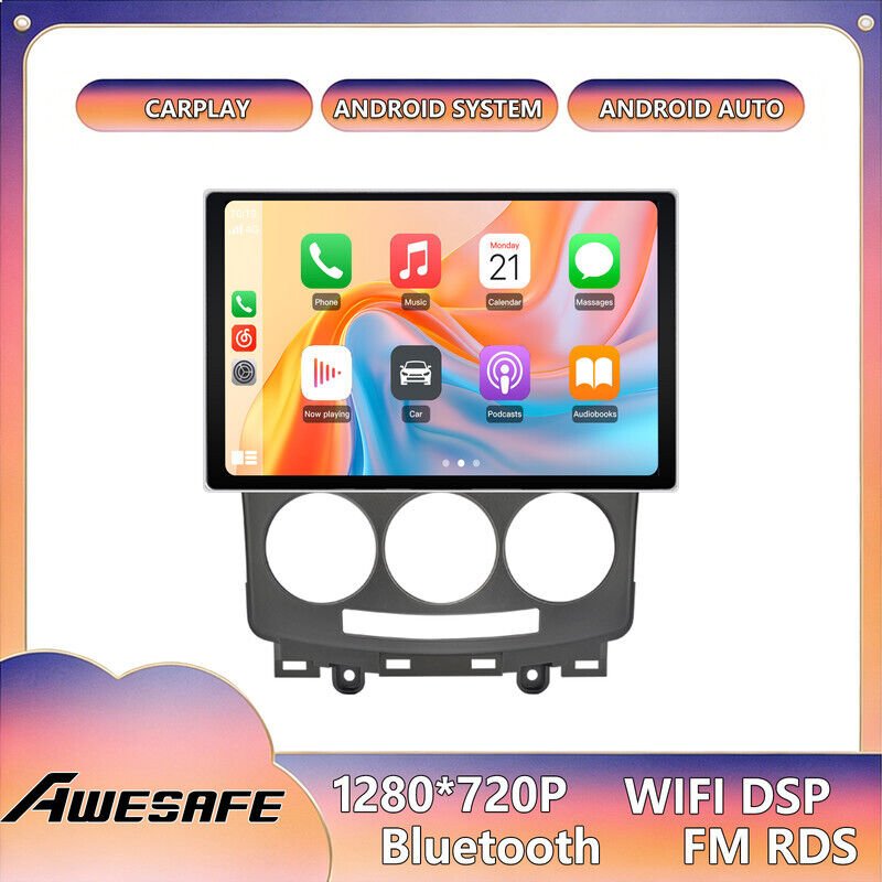 AWESAFE 4G Autoradio Android 13 6GB+128GB für Mazda 5 (2005-2010) 9'' Touchscreen mit CarPlay GPS Bluetooth Android Auto