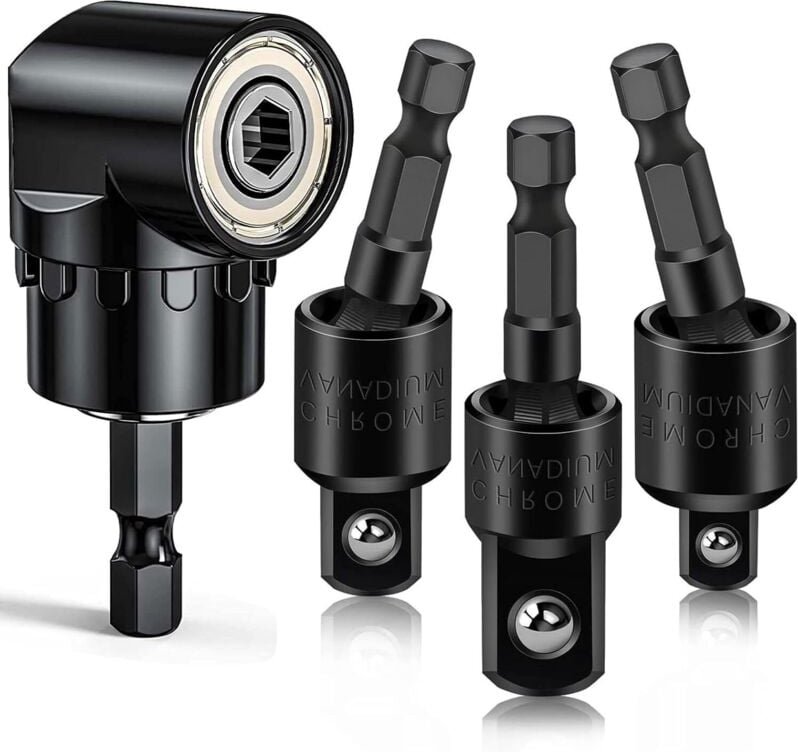 Tigrezy - Flexibles Bohrer-Verlängerungsset mit rechtwinkligem Aufsatz, 360° drehbarer 1/4 3/8 1/2 Zoll Steckschlüsselad...