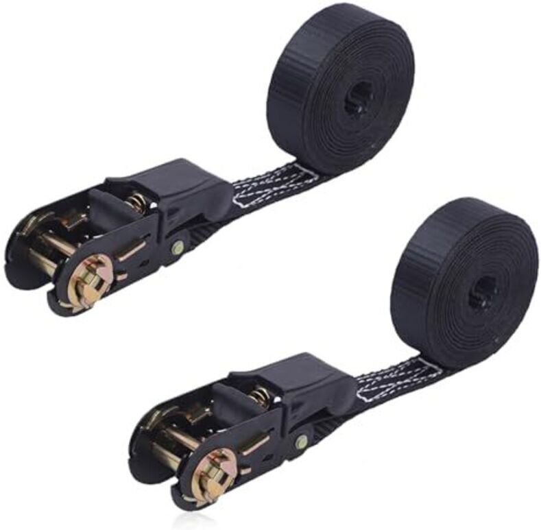 Ratschengurte, 2er-Set, 8 m x 25 mm, mit Befestigungsgurten. Ratschengurte für Motorräder, Pkw und Anhänger. Tragkraft: ...