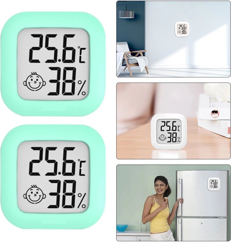 4er Set Mini Hygrometer Thermometer Digital LCD Grün, Innen Temperatur- und Feuchtigkeitssensor, Klare Digitale Anzeige ...