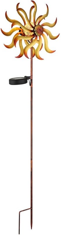 Gartendeko Windrad led Solarleuchte gold Terrassenlampe Außenleuchte mit Erdspieß, Metall gold , Bruchglas, warmweiß, Lx...
