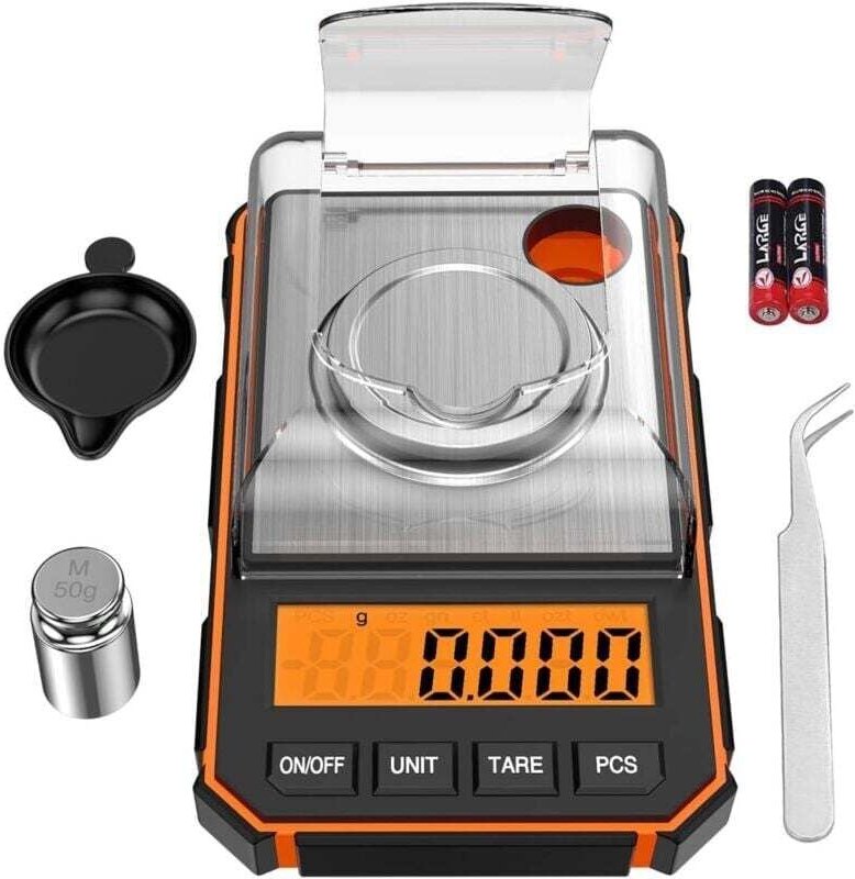 Präzisionswaage, 0,001 g Präzisionswaage mit 50 g Kalibriergewicht, Küchenwaage mit Tara und hintergrundbeleuchtetem LCD...