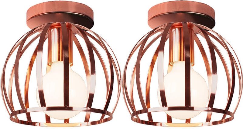Deckenleuchte Rosegold Vintage Runden Deckenlampe mit Ø19cm Drahtkäfig Semi-Flush Mount Licht E27 Lampenfassung für Essz...