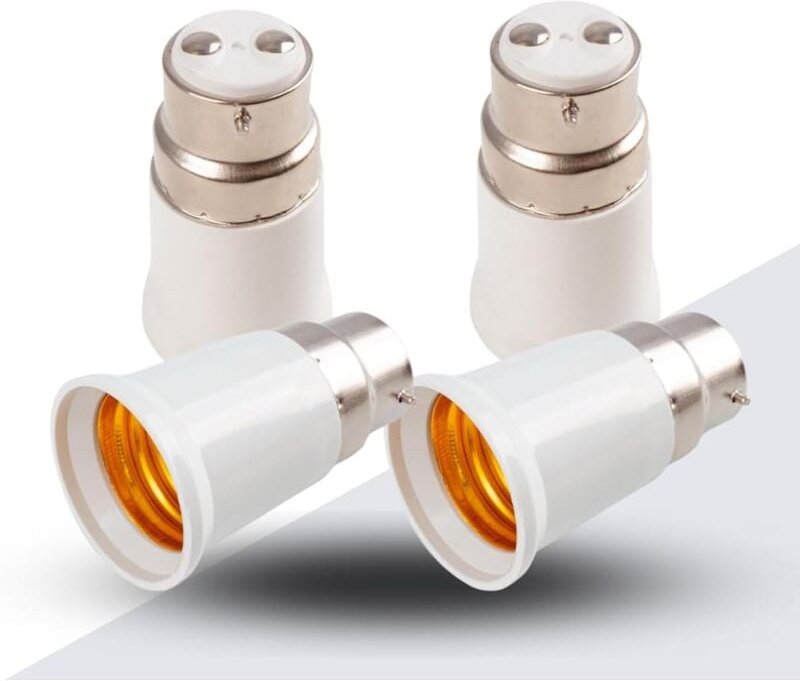Jusch - 4x Fassungsadapter - B22 auf E27 Fassungskonverter - Bajonettsockel-Lampenfassungsadapter für Halogen-LED-Leucht...