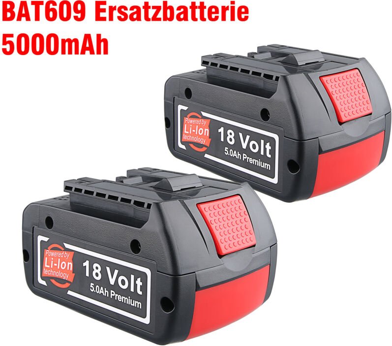 Pdstation - 2 Stück für Bosch Ersatzakku 18 Volt 5.0 Ah gba 18V Professional BAT609 BAT610G BAT618G BAT619 BAT621 BAT620