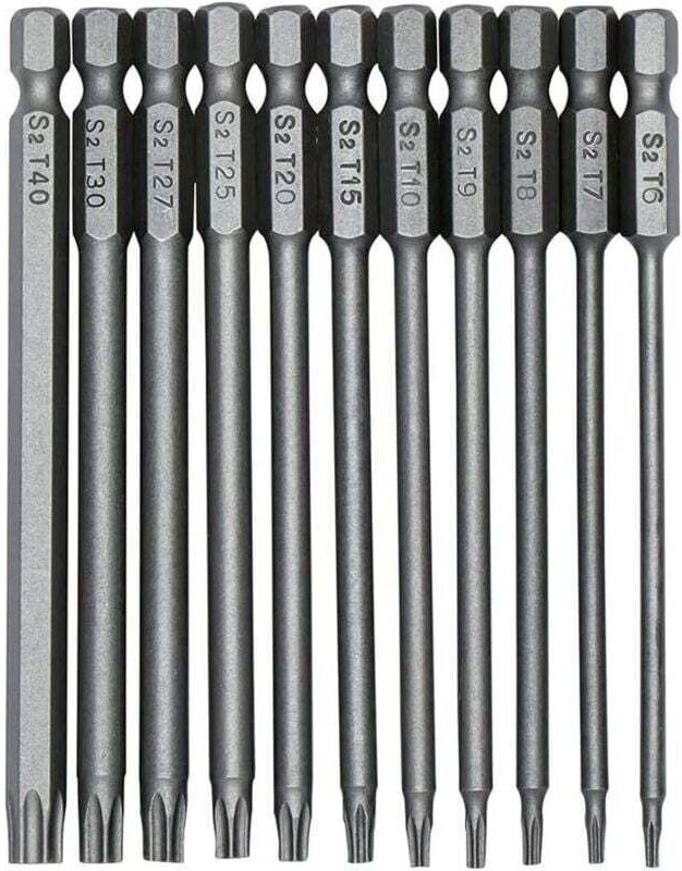 11-teiliges Set mit 100 mm S2 1/4 Zoll Torx-Schraubendreherbits, Präzisions-Sechskantschaft-Bohrerbits, magnetischem Sic...