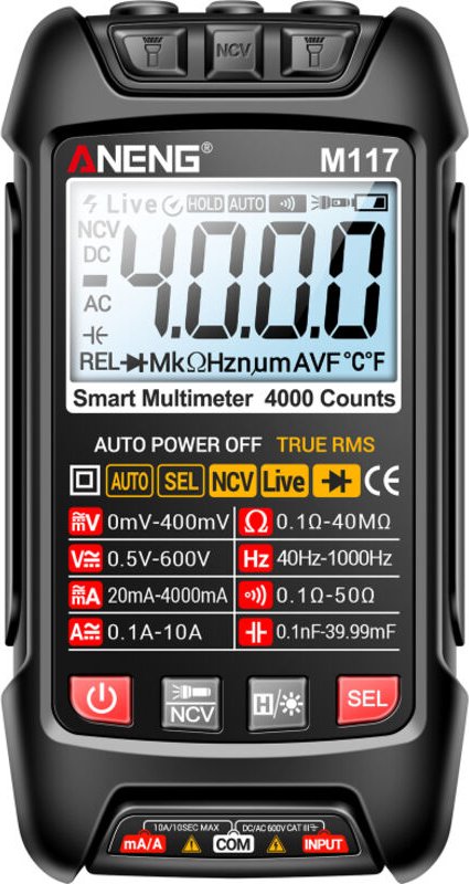Multimetro digitale intelligente M117, 4000 conteggi, misurazione di tensione e corrente AC/DC, multifunzione profession...