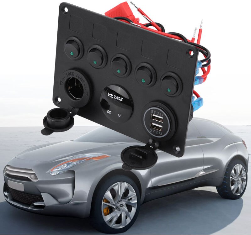 12–24 v 5-Gang-Ein/Aus-Wippschalter-Panel Dual-USB-Voltmeter für Auto, Boot, Marine, lkw, grüne led
