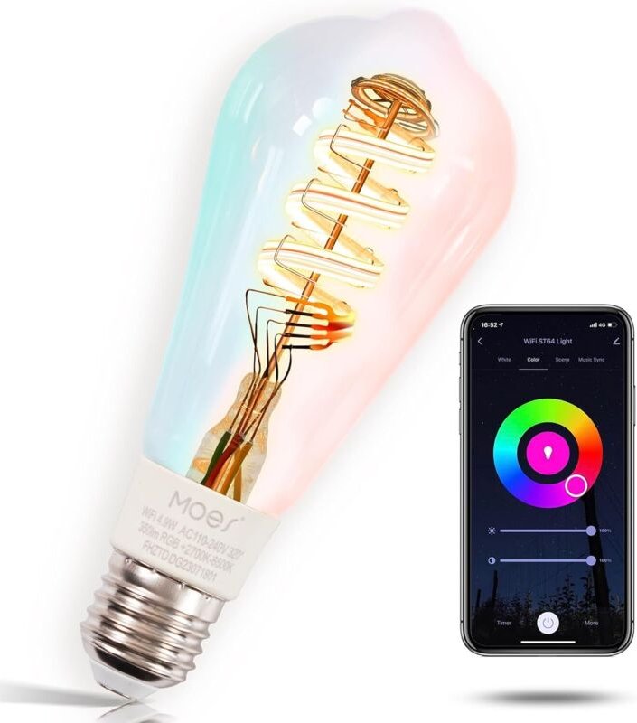 Alexa Smart-Glühbirne E27 Vintage, RGB-WLAN-LED-Lampe, dimmbar, 5 W, 2700–6500 K Warmweiß/Kaltweiß, Edison-Fassung, 16 M...