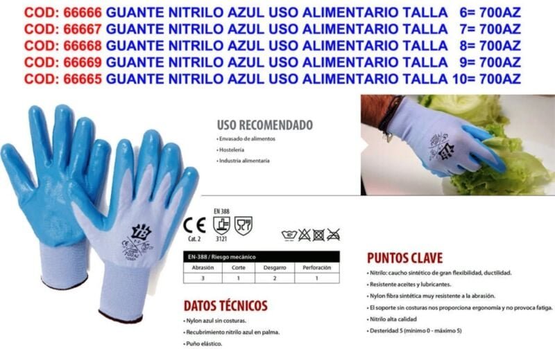 Blauer Nitrilhandschuh für den Lebensmittelbereich, Größe 8 700AZ Touch