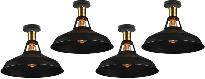 Axhup - Deckenlampe 27cm Deckenleuchte Industriell Vintage Eisen Lampenschirm Schwarz Lampe für Flur, Balkon, Treppe - 4...