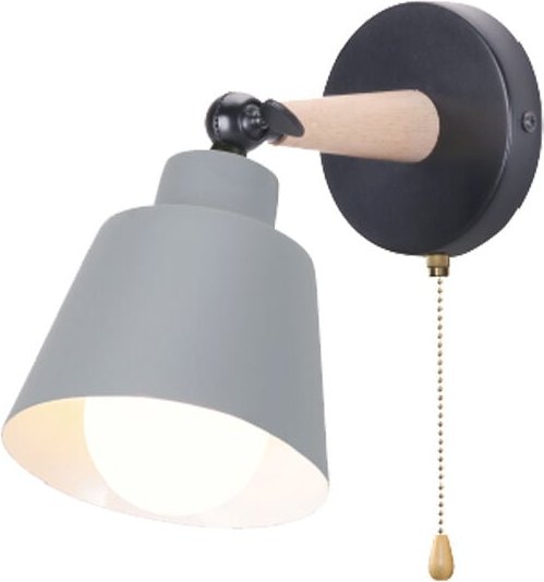 Metall Hölzern Wandleuchte, E27 Wandlampe + 1,8M Steckdose, Nordisch Moderne Leuchte in Macaron-Farbe für Schlafzimmer W...