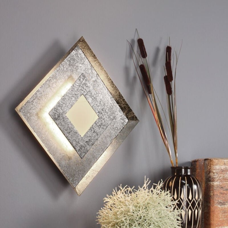 Dimmbare LED Wandleuchte WINDOW im Blattsilber Design, Quadrat 32cm
