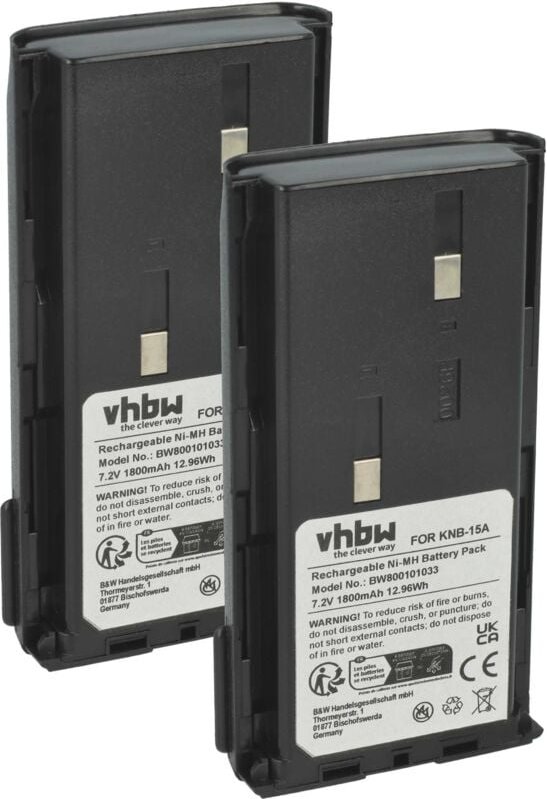 vhbw 2x Akku kompatibel mit Kenwood TK270, TK-260G, TK-2102, TK261, TK-2100, TK260, TK2101, TK-2107 Funkgerät, Walkie Ta...