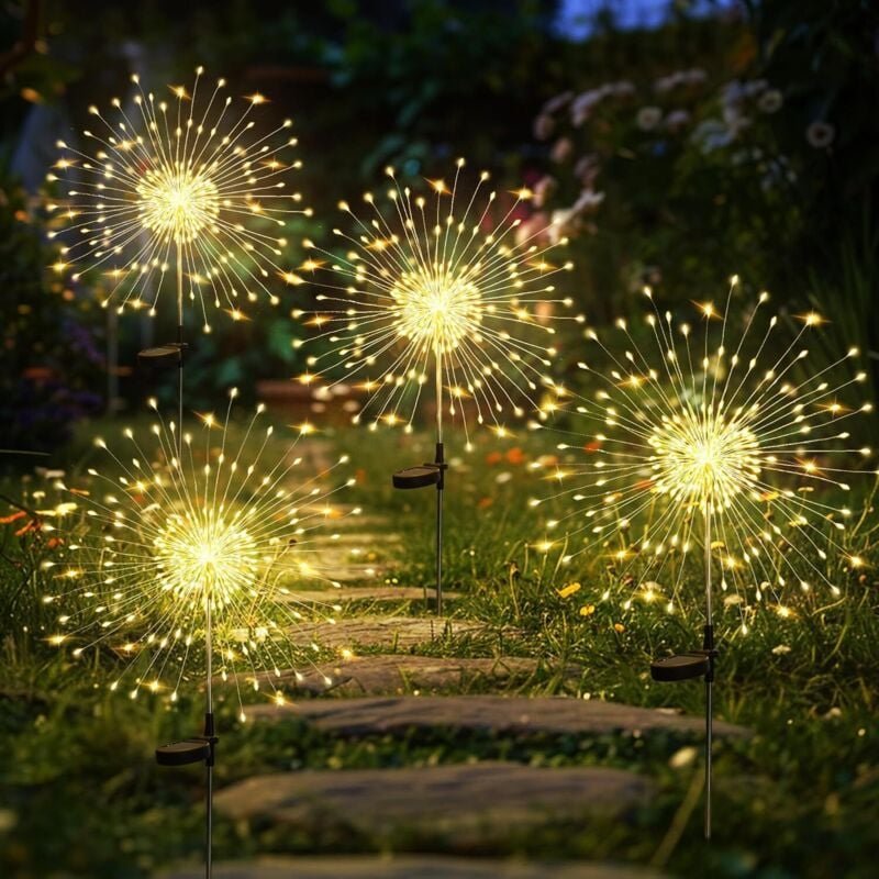 Set mit 4 Solar-Gartenleuchten für den Außenbereich, 120 LED-Solarfeuerwerk, wasserdichte Solar-Löwenzahnlichter für Gar...