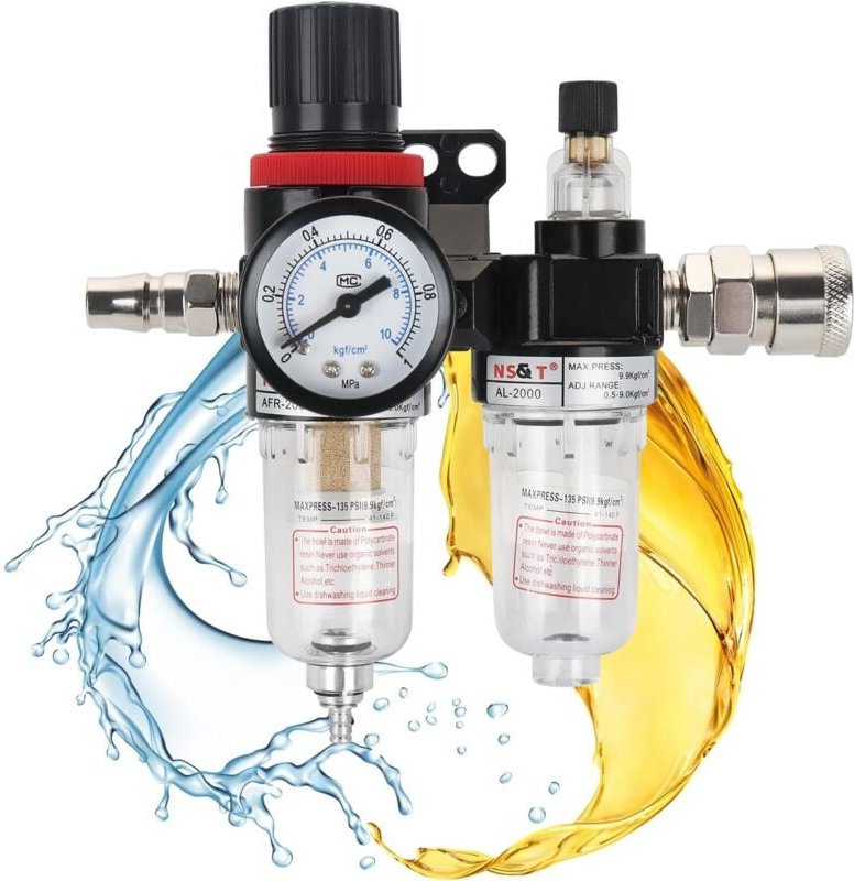 1/4 Druckluftregler Filter, Druckluft-Druckminderer, Druckluft-Wasserabscheider, Kompressor-Luftdruckregler mit Manomete...