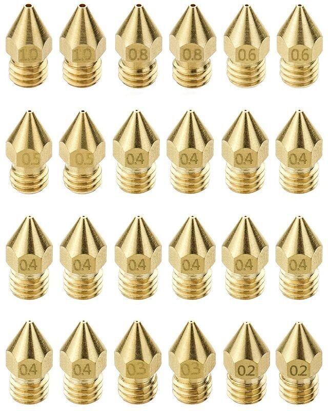 24-teiliges Düsenset für 3D-Drucker: MK8-Düse, 0,2 mm, 0,3 mm, 0,4 mm, 0,5 mm, 0,6 mm, 0,8 mm, 1 mm, Düsenkit, kompatibe...