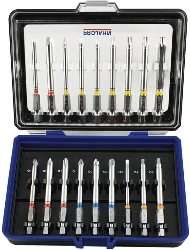 1/4 Zoll Bit Box mit markierten Bits 18-teilig in einer Kunsstoffbox - Projahn