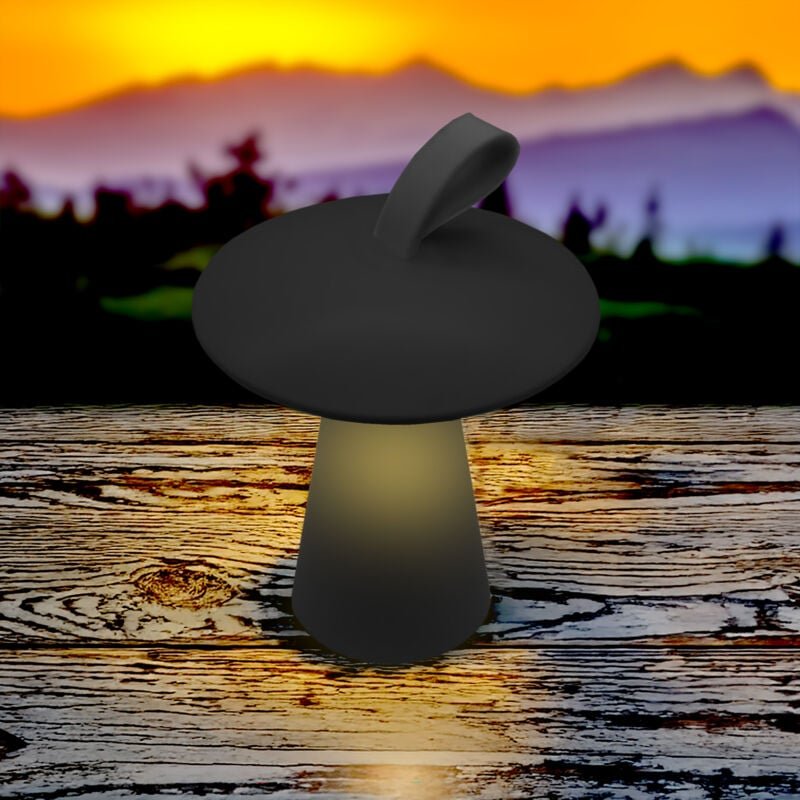 LED Akku Tischleuchte Pilz 17 x 15 cm mit 3 Leuchtmodi - schwarz - Outdoor Tischlampe warm weiß wiederaufladbar