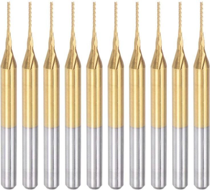 10 Stück Titanbeschichtete Hartmetall-Schaftfräser, Gravurfräser, CNC-Fräser für Leiterplattenmaschinen, 1/8 Schaft 0,6 ...