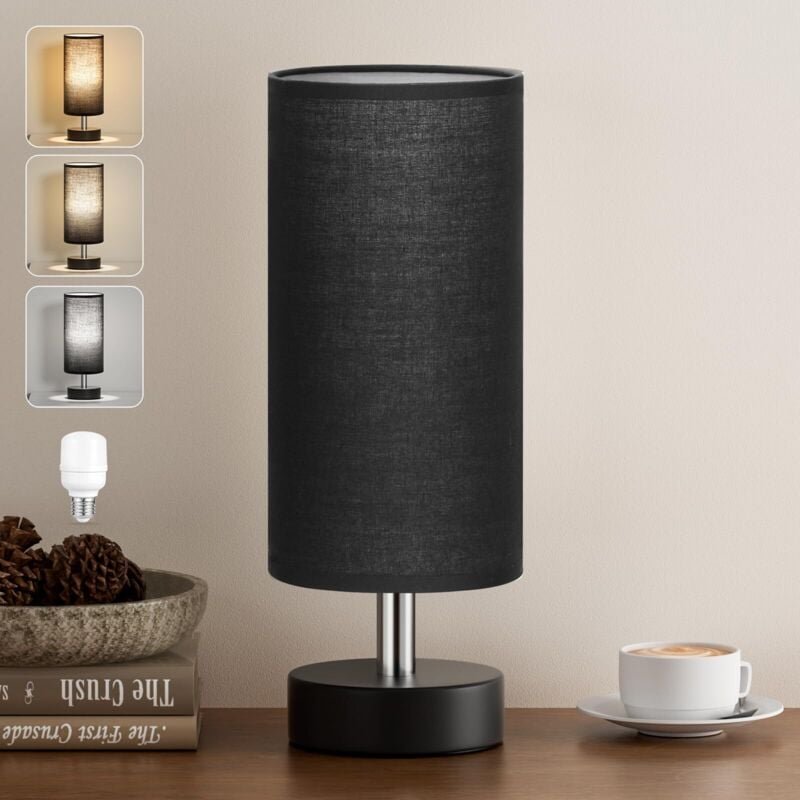 Nachttischlampe, kleine Lampe mit Kabel, moderne Tischlampe mit schwarzem Stoffschirm und schwarzem Sockel für Schlafzim...