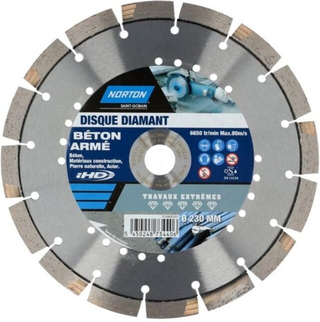 NORTON segmentierte Hochleistungs-Diamanttrennscheibe für Baumaterialien, 230 mm Durchmesser NORTON