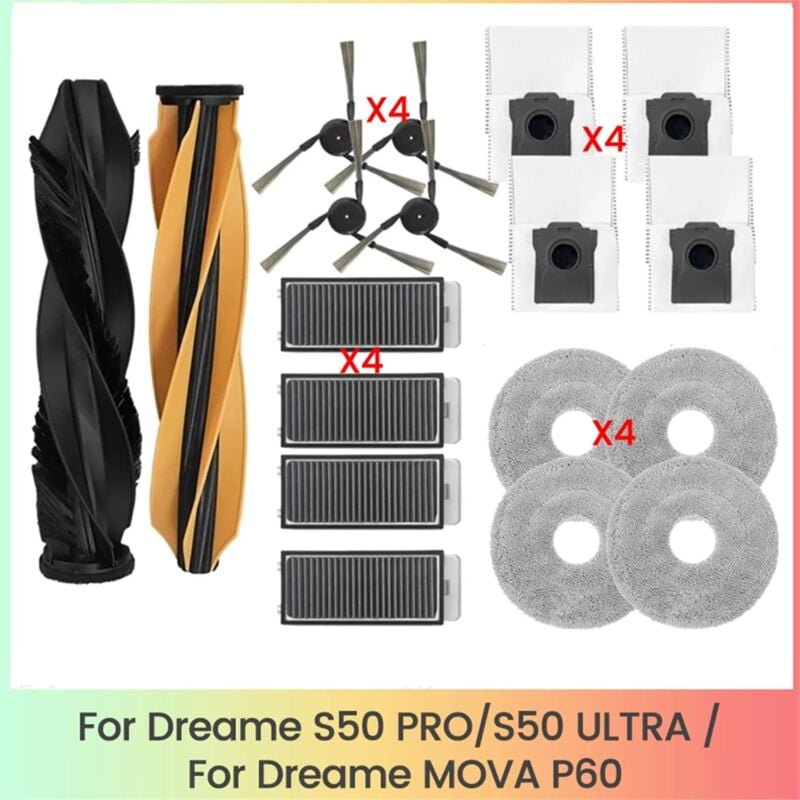 Ersatzteile für S50 Pro/S50 Ultra / P60 Staubsauger, Haupt-/Seitenbürstenfilter, Staubbeutel, Wischpads