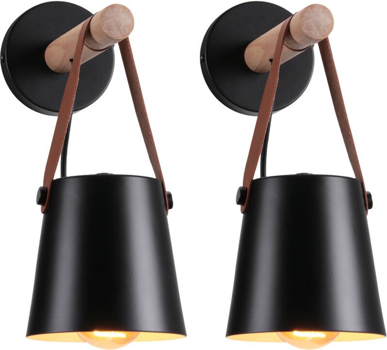 2 Stück Wandleuchte Innen Schwarz, Vintage Wandlampe Holz und Metall E27 Nachttischlampe für Wohnzimmer Schlafzimmer Flu...