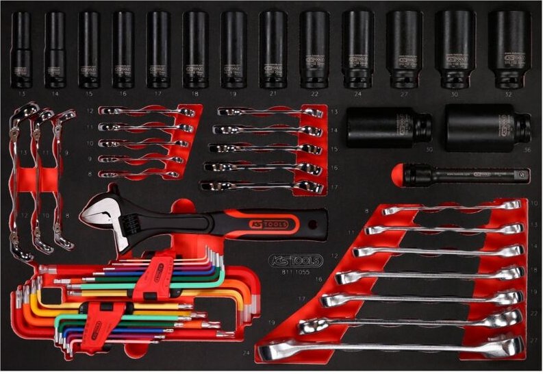 Ks Tools Schraubenschlüssel- / und Kraft-Stecknuss-Satz in Schaumstoffeinlage, 55-tlg.