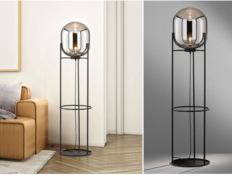 Fischer&honsel - Stehlampe regi Dreibein Tripod mit Rauchglas Glaskugel - Höhe 135cm