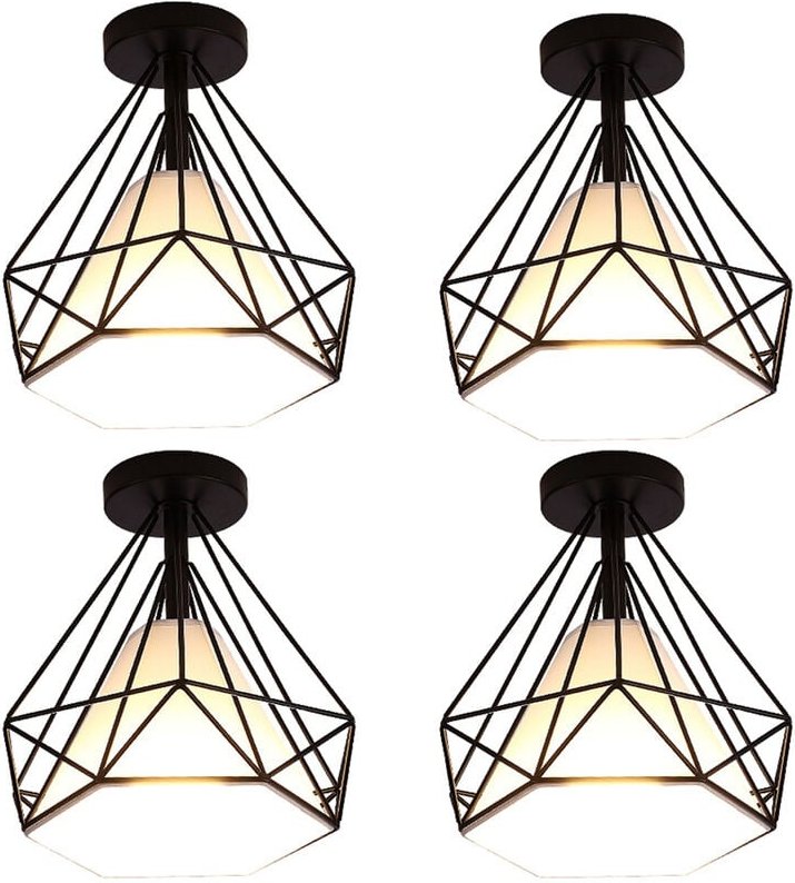 Thumbnail - Axhup - Deckenleuchte Vintage Diamant Deckenlampe mit Käfig Semi-Flush Mount Licht E27 Lampenfassung für Esszimmer Schla...