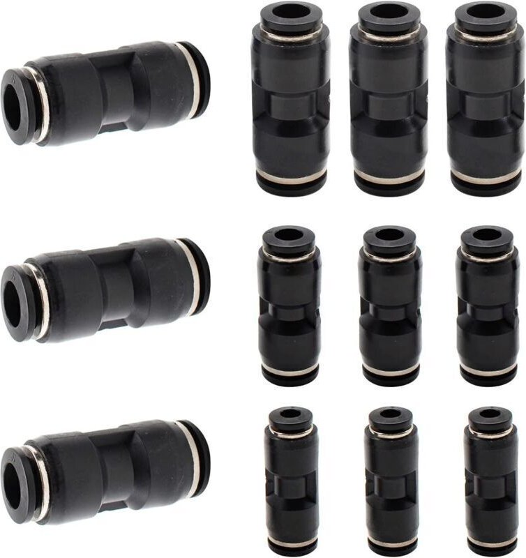 12 Stück pneumatische Schnellkupplungen, gerade Kunststoff-Verschraubungen, schwarze Schnellverbinder zum Drücken, geeig...
