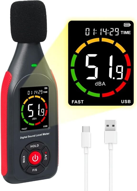 Dezibel Meter Schallpegelmesser Professionelle Schallpegel Leser Detektor 30dB bis 130dB MAX Data Hold, Lärm-Monitor Dig...