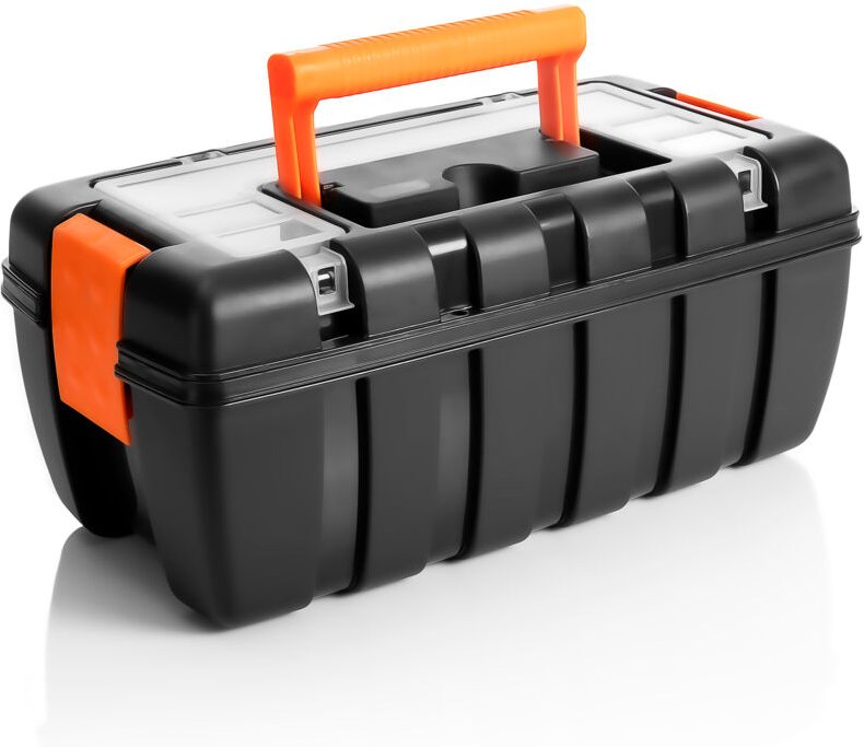 BigDean Werkzeugkoffer leer - aus Hart-Kunststoff - 37x20x16cm - Werkzeugkiste mit Innenablage & Kleinteile Magazin - To...