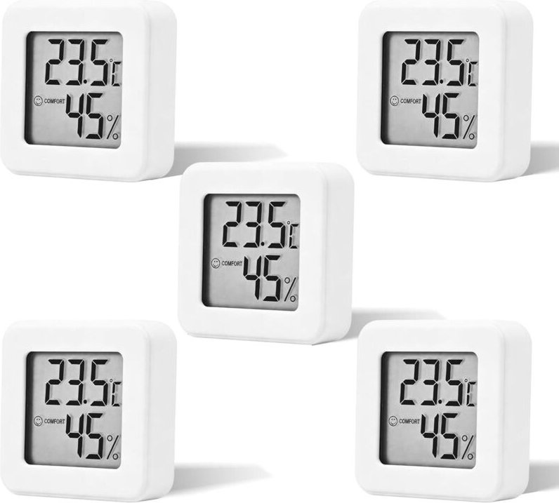 Set mit 5 Mini-LCD-Digitalthermometern und -Hygrometern, hochpräzise Sensoren für Temperatur und Luftfeuchtigkeit im Inn...