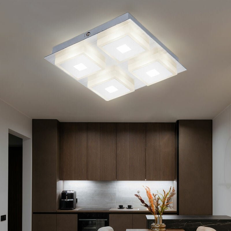 Globo - Deckenleuchte Deckenlampe 4-Flammig Wohnzimmer Aluminium Beleuchtung satiniert, chrom Acryl, 4x led 4x 5 Watt 4x...