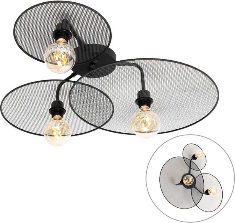 Design-Wandleuchte schwarz mit Netz 3-flammig – Jane