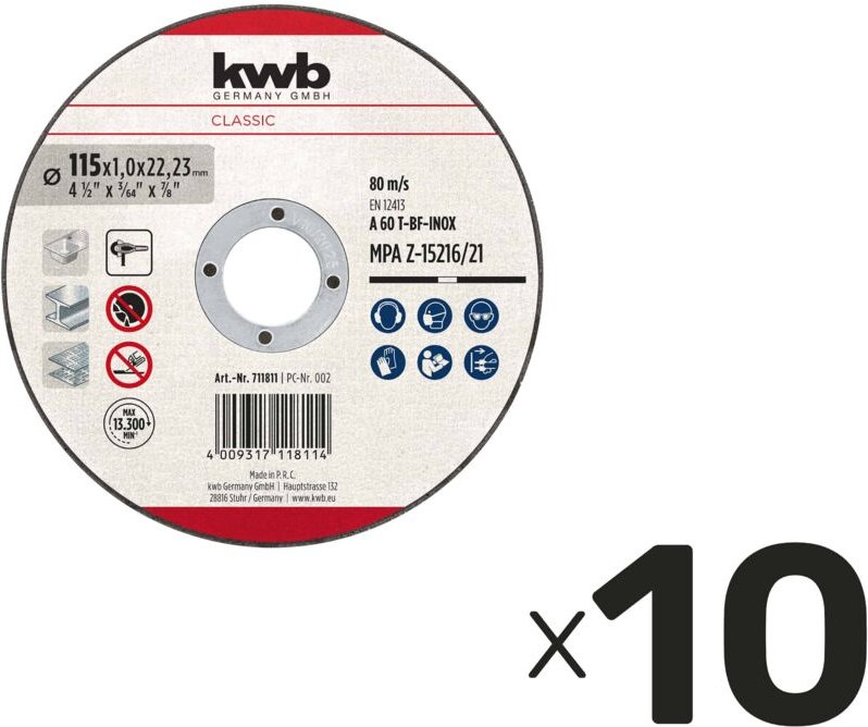 KWB - Trennscheibe, 711811, 115x1,0 mm, 10 Stück