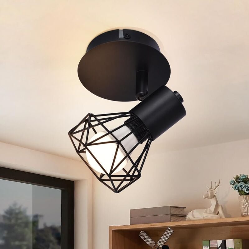 Deckenspots Schwarz Deckenstrahler Retro - Deckenlampe E14 Verstellbar Vintage Deckenleuchte 1 Flammig Küchenlampe 350°f...