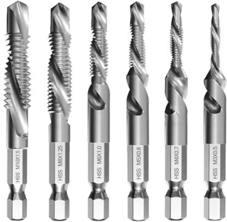 6-teiliges Kombi-Bohrer und Gewindeschneider Set M3 M4 M5 M6 M8 M10, Schnellwechsel-Gewindebohrer mit Rostschutzbeschich...