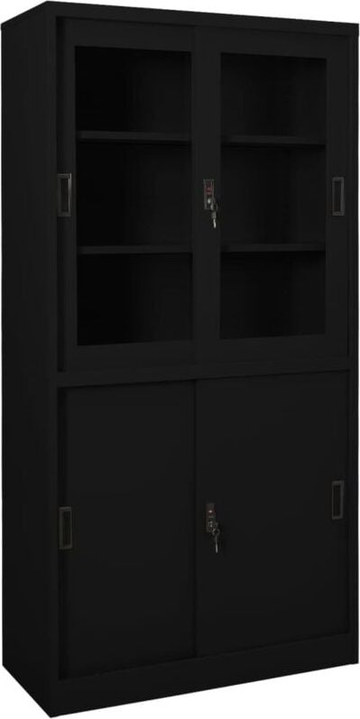 Büroschrank mit Schiebetür Schwarz 90x40x180 cm Stahl - Vidaxl