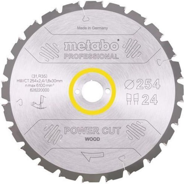 Sägeblatt power cut wood - professional, 254x2,4/1,8x30, Z24 wz 5° neg. (628220000) - Metabo