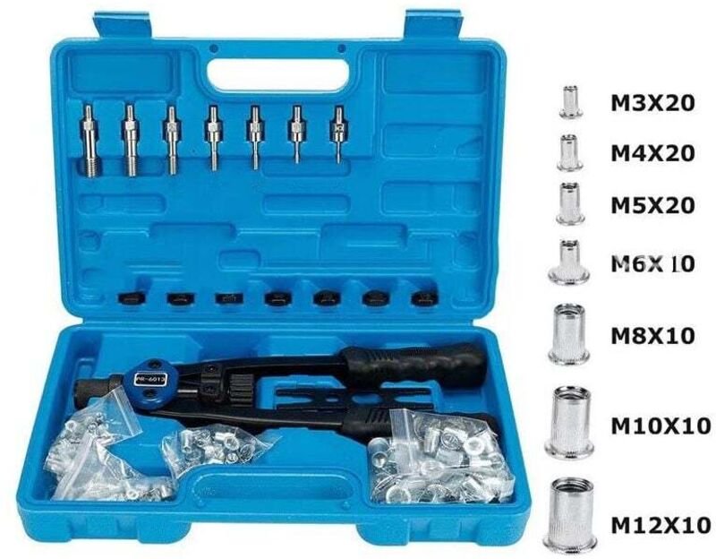 Muttern-Montagesatz mit 100 verschiedenen metrischen Dornen M3/M4/M5/M6/M8/M10/M12 und geformtem Tragekoffer-