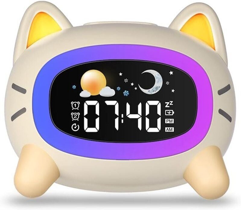 Wecker Kinder, Katze Schlaftrainer Kinderwecker Digital Mit Soundmaschine, Buntem Licht, Snooze und Timer-Funktion, Lich...